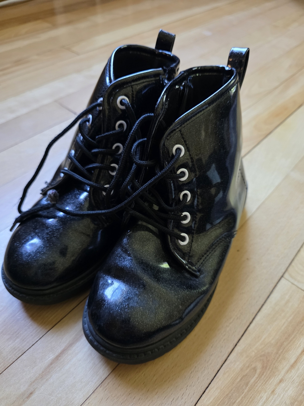 Kids Black Shimmer Lace-Up Ankle Boots